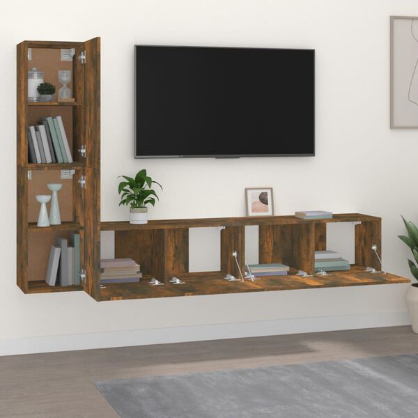 vidaXL 4 Piece TV Cabinet Set Smoked Oak Engineered Wood