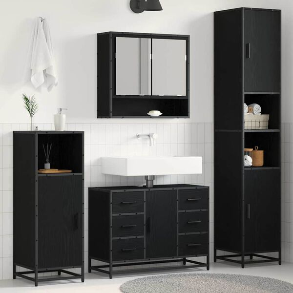 vidaXL Bathroom Furniture Set 3 pcs Black Oak Engineered Wood