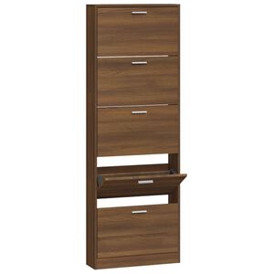 vidaXL Shoe Cabinet Brown Oak 59x17x169 cm Engineered Wood