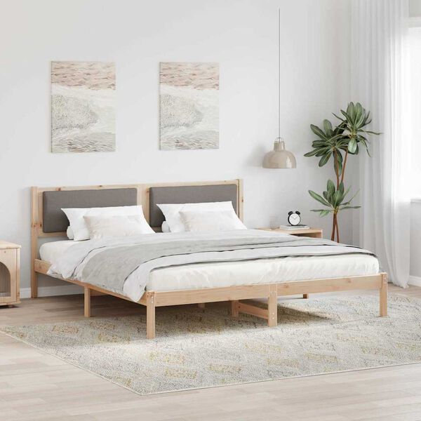 vidaXL Bed Frame with Headboard Taupe 200 x 200 cm Solid Pine Wood
