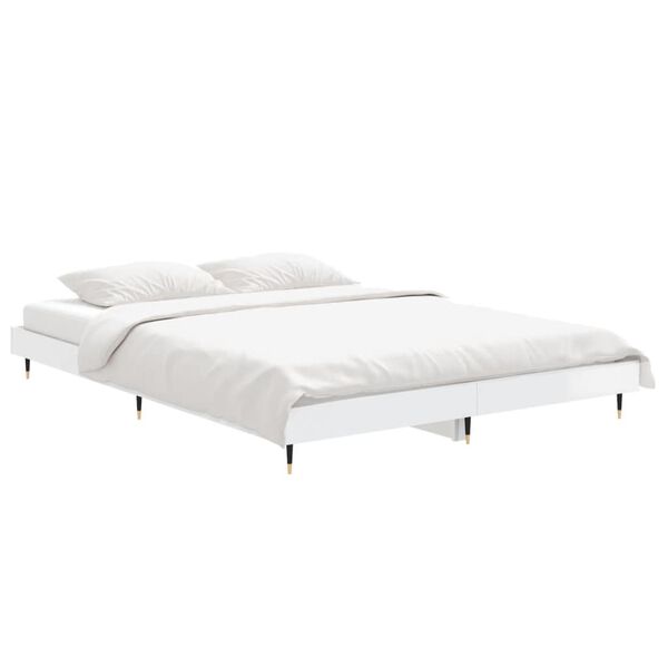 vidaXL Bed Frame without Mattress High Gloss White 140x190 cm