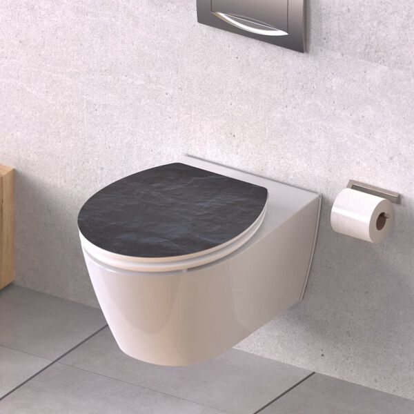 SCH&Uuml;TTE High Gloss Toilet Seat with Soft-Close BLACK STONE MDF