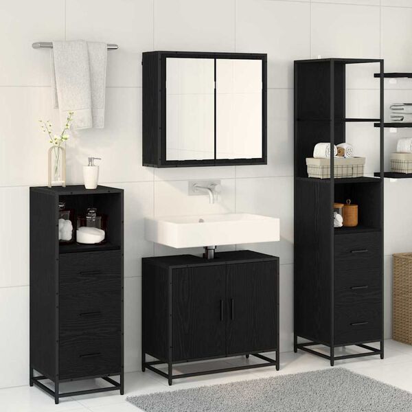 vidaXL Bathroom Furniture Set 4 pcs Black Oak Engineered Wood