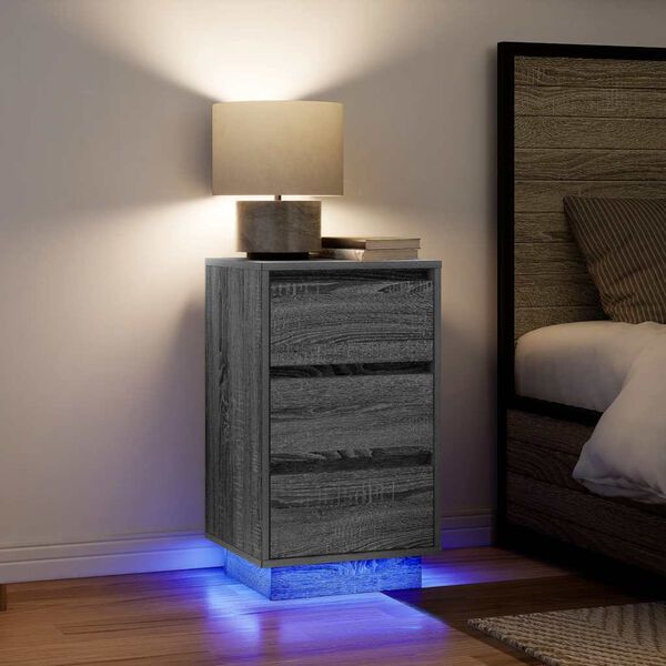 vidaXL Bedside Cabinet with LED Lights&nbsp;Grey Sonoma 38x34x65 cm