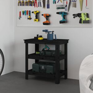 vidaXL Work Bench with Shelf Black 78.5 x 50 x 80 cm Solid Pine Wood