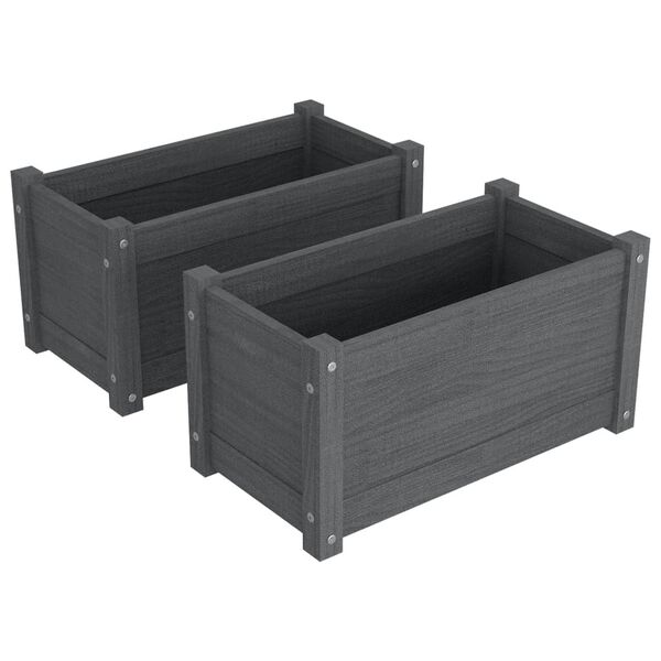 vidaXL Garden Planters 2 pcs Grey 60x31x31 cm Solid Pinewood