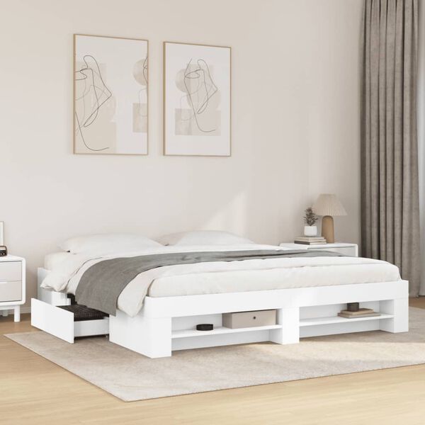 vidaXL Bed Frame without Mattress White 180x200 cm Super King Engineered Wood