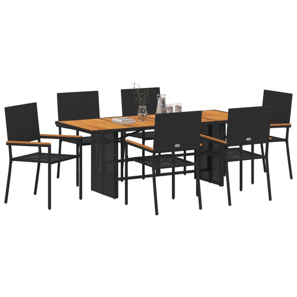 vidaXL Garden Dining Set 7 pcs Black Poly Rattan