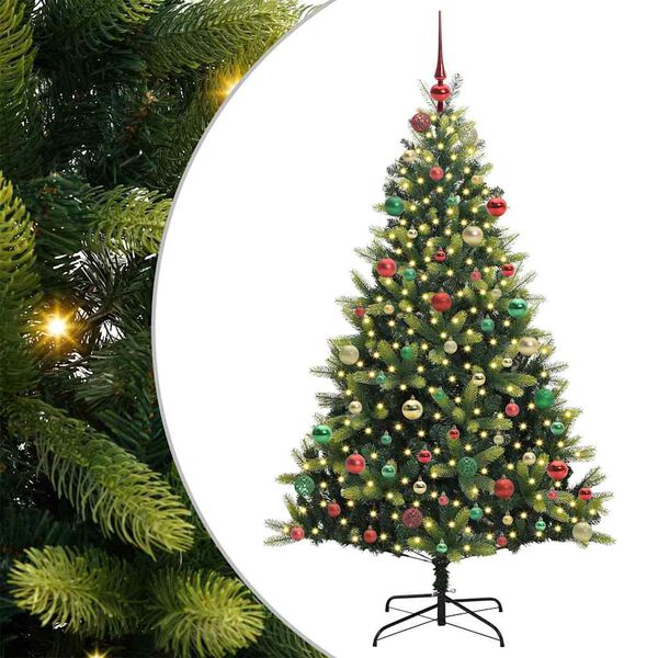 vidaXL Artificial Hinged Christmas Tree 300 LEDs Green 180 cm