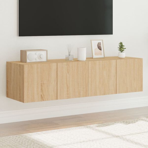 vidaXL TV Wall Cabinets with LED Lights 2 pcs Sonoma Oak 60x35x31 cm