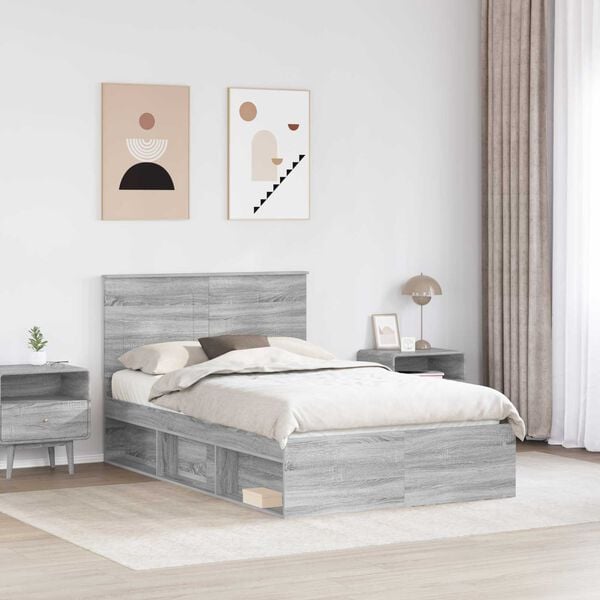 vidaXL Bed Frame Grey Sonoma 135 x 190 cm Solid Pine Wood