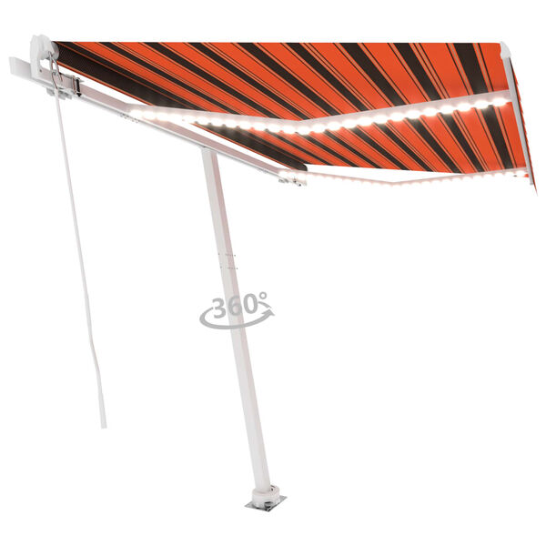 vidaXL Manual Retractable Awning with LED 300x250 cm Orange and Brown
