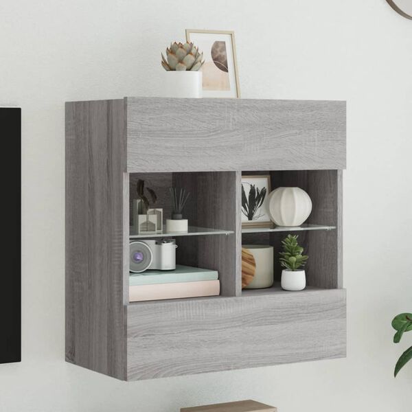 vidaXL TV Wall Cabinet with LED Lights Grey Sonoma 58.5x30x60.5 cm