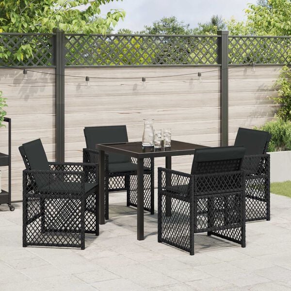 vidaXL Garden Dining Set 5 pcs Black Poly Rattan