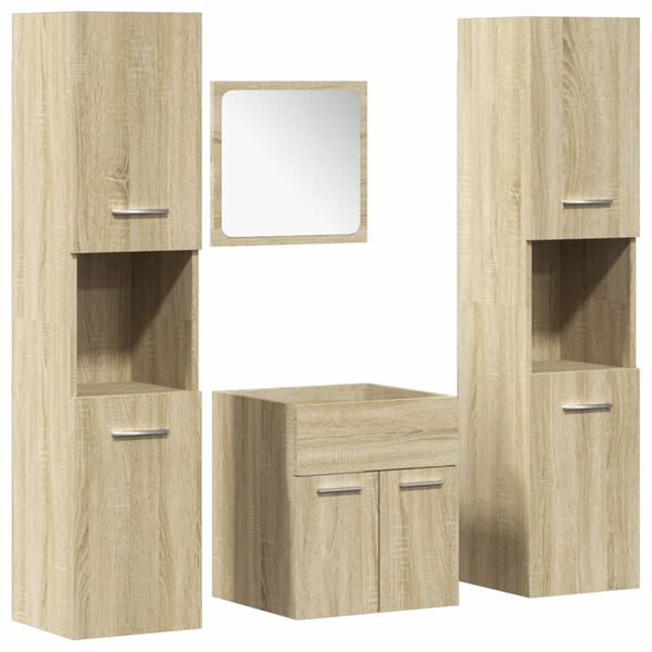 vidaXL 4 Piece Bathroom Furniture Set Sonoma Oak Engineered Wood