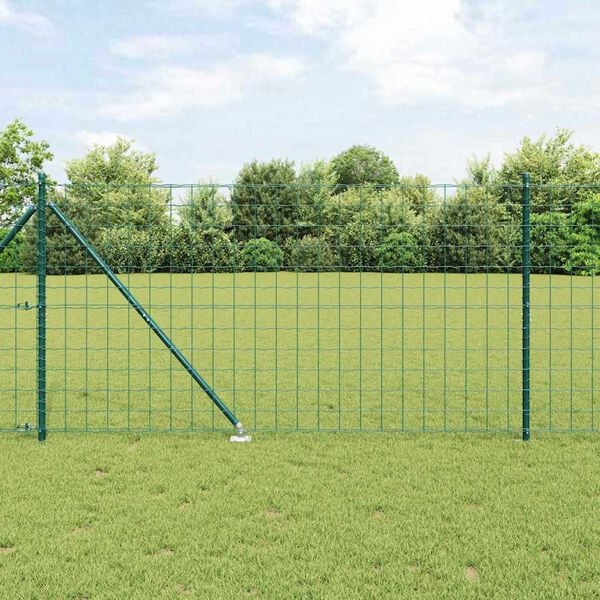 vidaXL Fence with Post Green 1.4 x 10 m Steel and PVC