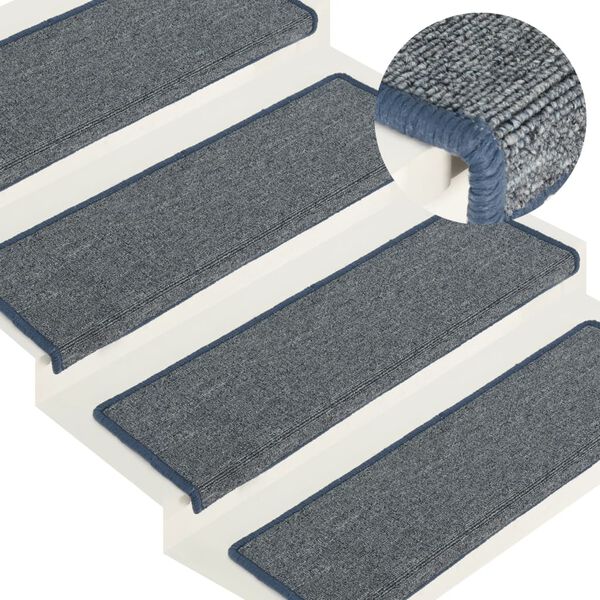 vidaXL Stair Mats 15 pcs 65x21x4 cm Light Grey and Blue Rectangular Edge