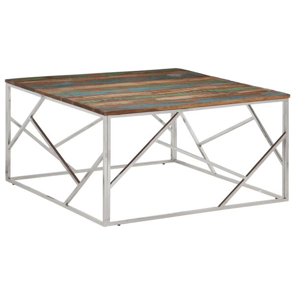 vidaXL Coffee Table Silver Stainless Steel and Solid Wood Reclaimed