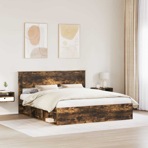 vidaXL Bed Frame Smoked Oak 200 x 200 cm Solid Pine Wood