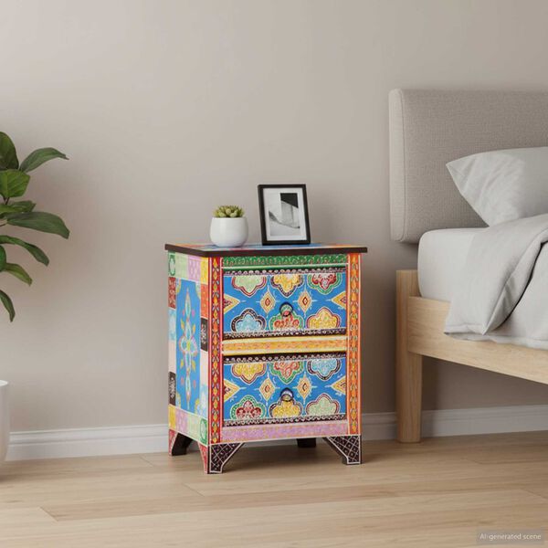 vidaXL Hand Painted Bedside Cabinet 40x30x50 cm Solid Mango Wood
