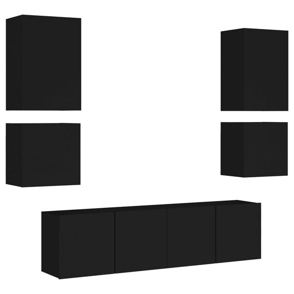 vidaXL 6 Piece TV Wall Units Black Engineered Wood