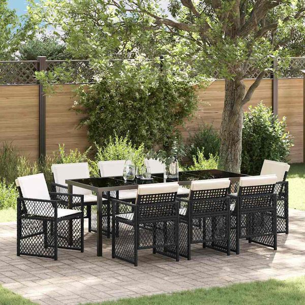 vidaXL Garden Dining Set 9 pcs Black Poly Rattan