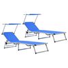 vidaXL Folding Sun Loungers with Roof 2 pcs Aluminium&Textilene Blue