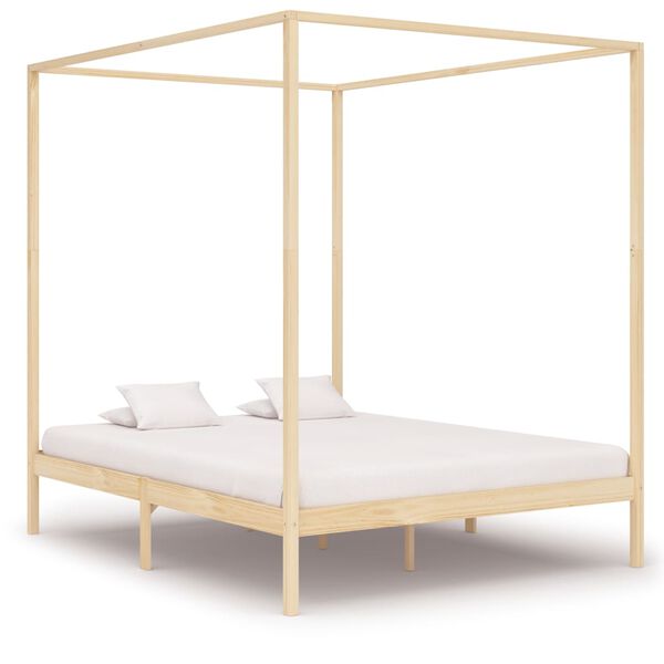 vidaXL Canopy Bed Frame without Mattress Solid Pine Wood 160x200 cm