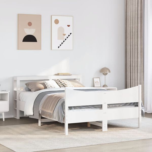 vidaXL Bed Frame with Headboard White 160x200 cm Solid Wood Pine