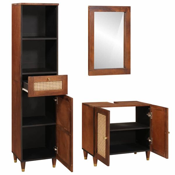 vidaXL Bathroom Cabinet 3 pcs Brown and Black Solid Mango Wood