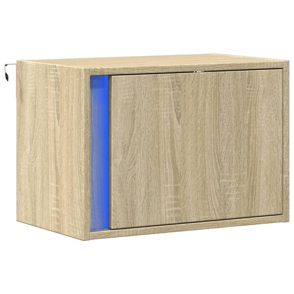 vidaXL Wall-mounted Bedside Cabinet with LED Lights Sonoma Oak