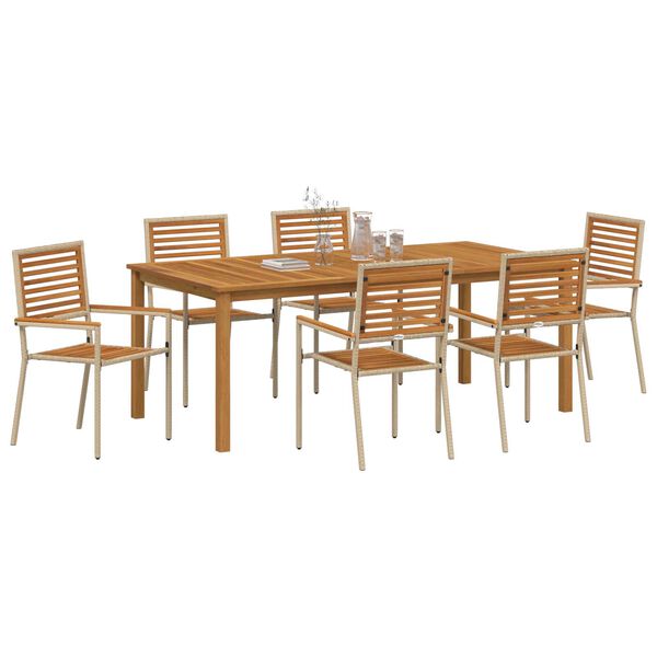vidaXL Garden Dining Set 7 pcs Beige Poly rattan