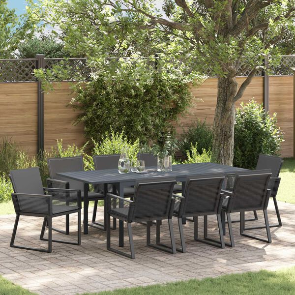 vidaXL Garden Dining Set 9 pcs Black Poly Rattan