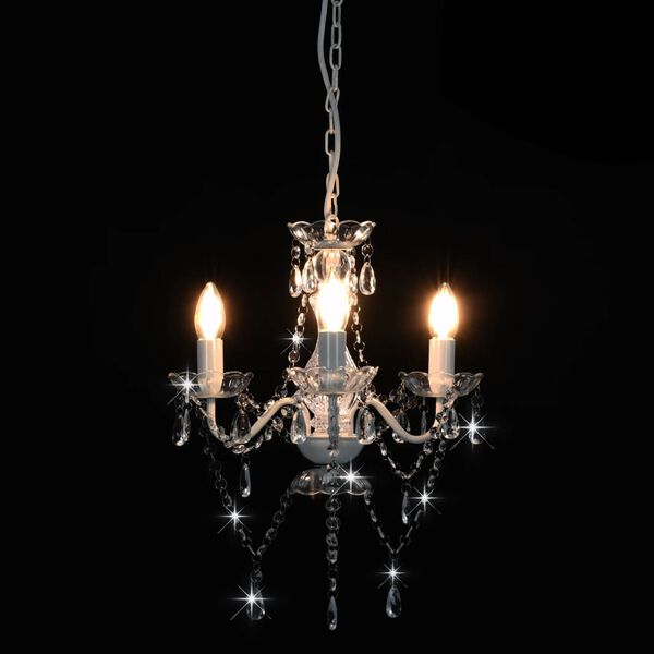 vidaXL Chandelier with Beads White Round 3 x E14