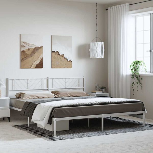 vidaXL Metal Bed Frame without Mattress with Headboard White 193x203cm