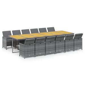 vidaXL 13 Piece Garden Dining Set with Cushions Poly Rattan Grey