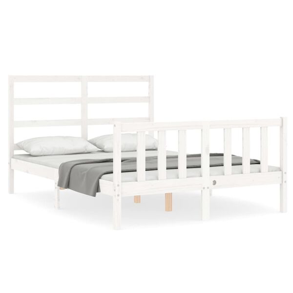 vidaXL Bed Frame without Mattress White Double Solid Wood Pine