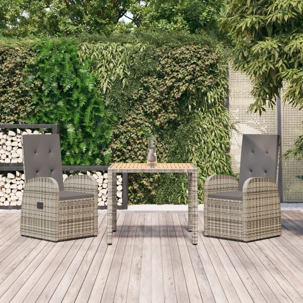 vidaXL 7 Piece Garden Dining Set Grey Poly Rattan&Solid Wood Acacia