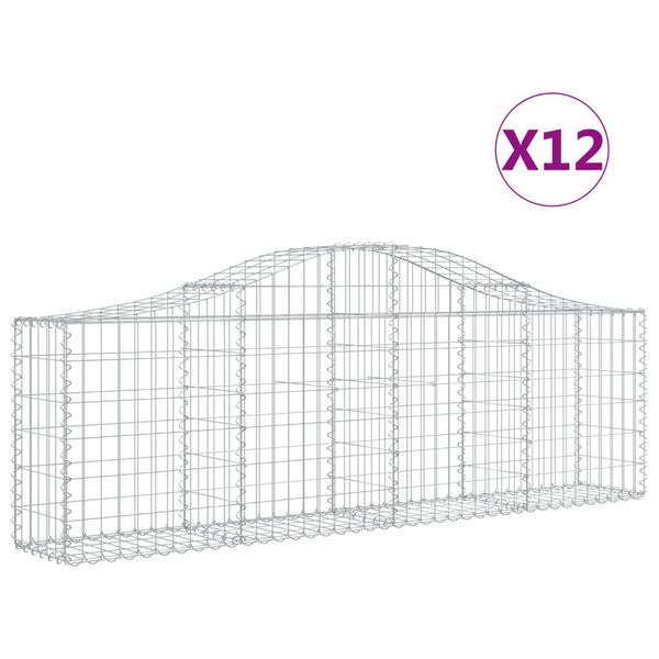 vidaXL Arched Gabion Baskets 12 pcs 200x30x60/80 cm Galvanised Iron