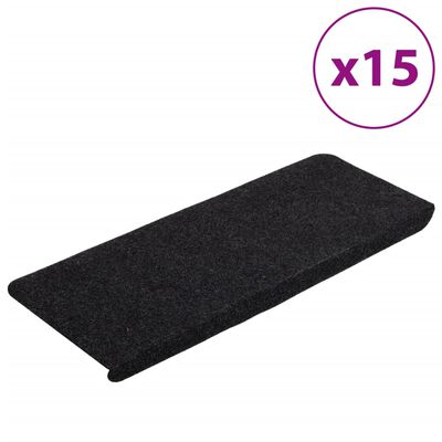 vidaXL Stair Mats Self-adhesive 15 pcs 65x24.5x3.5 cm Black