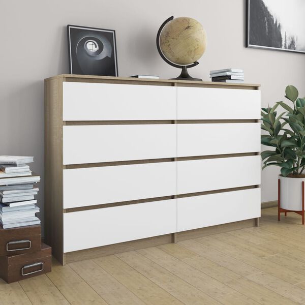 vidaXL Sideboard White and Sonoma Oak 140x35x99 cm Engineered Wood