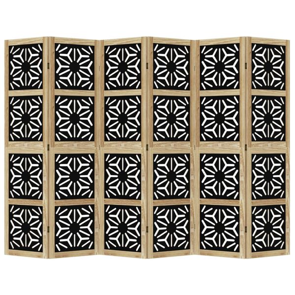 vidaXL Room Divider 6 Panels Brown and Black Solid Wood Paulownia