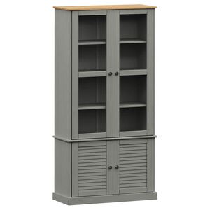 vidaXL Glass Display Cabinet "VIGO" Grey 85x35x170 cm Solid Wood Pine