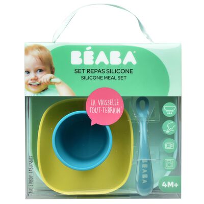 Beaba 4 Piece Silicone Meal Set Blue and Green