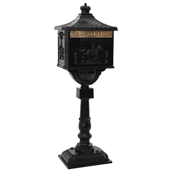vidaXL Standing Mailbox Black 42.5 x 29.5 x 117 cm Cast Aluminum