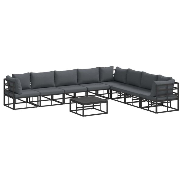 vidaXL Garden Sofa Set with Cushion 9 pcs Black Aluminium