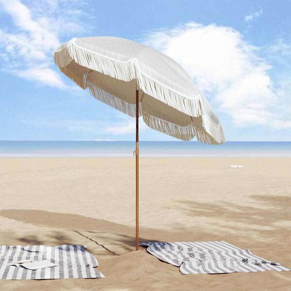 vidaXL Beach Parasol Grey and White 160 x 160 x 196 cm