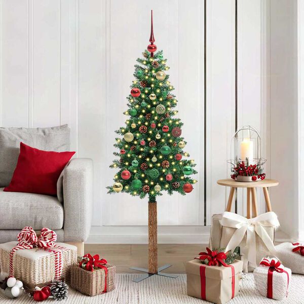 vidaXL Slim Christmas Tree Green 150 cm PVC and Solid Pine wood