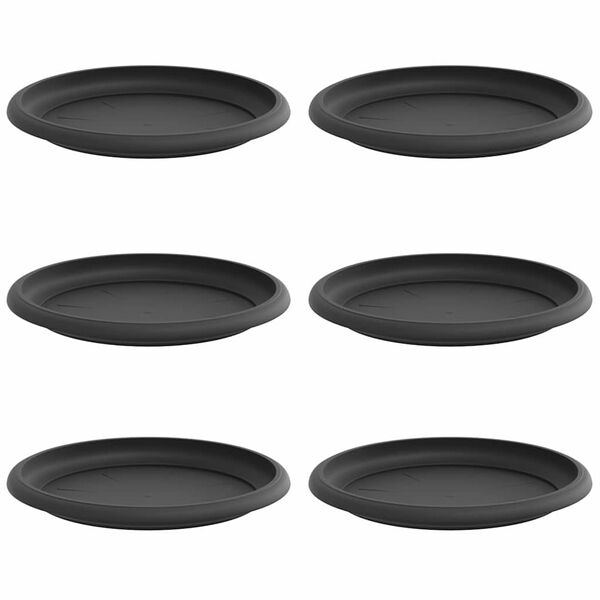 vidaXL Round Flower Tray 6 pcs Black &Oslash; 19 x 2 cm Plastic