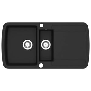 vidaXL Granite Kitchen Sink Double Basin Black